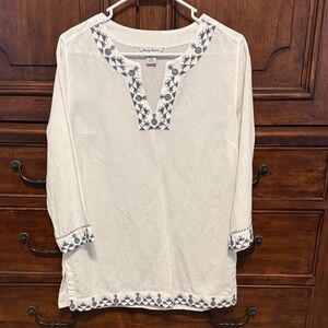 Tommy Bahama White Tunic with Navy Embroidery